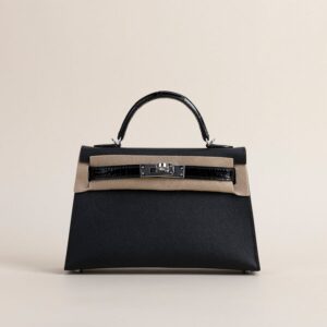 Mini Kelly II Touch Madame/Shiny Alligator Crocodile 89 Noir PHW