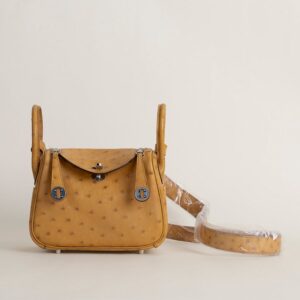 Mini Lindy Ostrich leather 24 tabac amel PHW