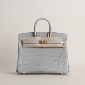 Birkin 25cm Matte Alligator Crocodile 80 Pearl gray GHW