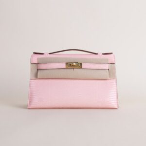 Kelly pochette Lizard skin 1Q Rose confetti GHW