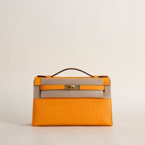 Kelly pochette Matte Alligator Crocodile i9 APricot GHW