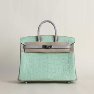 Birkin 25cm Matte Alligator Crocodile 6u Vert deau _80 Pearl gray Brushed Palladium_3 Birkin 25cm Matte Alligator Crocodile 6u Vert deau /80 Pearl gray Brushed Palladium