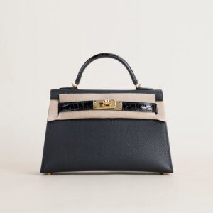 Mini Kelly II Touch Epsom/Shiny Alligator Crocodile 89 Noir GHW