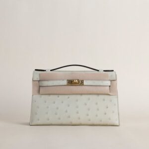 Kelly pochette Ostrich 3C Parchemin GHW