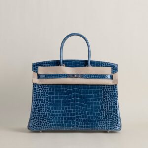 Birkin 35cm Shiny Porosus Crocodile N7 Blue tempete GHW