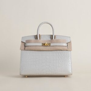 Birkin 20cm Matte Alligator Crocodile 80 Pearl gray GHW