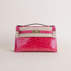 Kelly pochette Shiny Alligator crocodile 6I Rose extreme GHW
