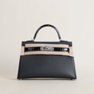 Mini Kelly II Touch Epsom/Matte Alligator Crocodile 89 Noir PHW