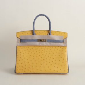 Birkin 35cm Ostrich 9D Jaune amber/82 gris agate GHW